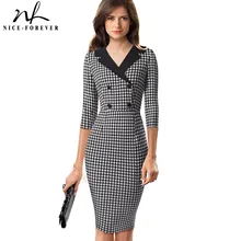 Хорошее-forever винтажное платье с узором «гусиная лапка» в стиле пэчворк для офиса и работы с пуговицами, деловые вечерние платья для женщин, облегающее платье B570