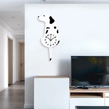

Cute Cartoon Acrylic Dalmatian Dog Wall Clock Decorative Silent Non-ticking Wall Clocks Watch for Kids Room Bedroom Living Room