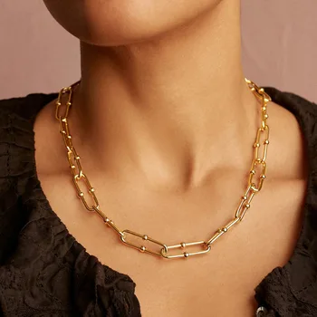 

Fashion Jewellery Trendy Gold Plating Paperclip Chain Necklace-Chunky Statement Necklaces for Women