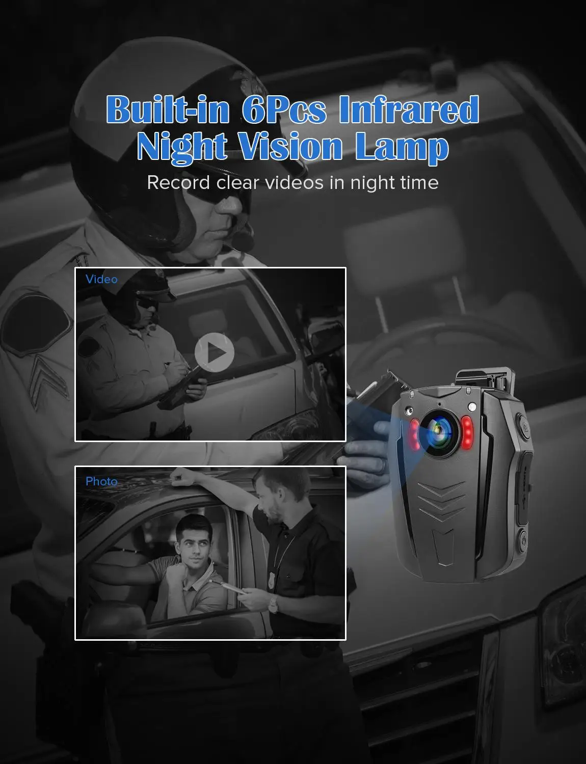 BOBLOV WiFi Body Camera 1296P Wearable Body Cameras Night Vision Camera Built-in Memory Body camera