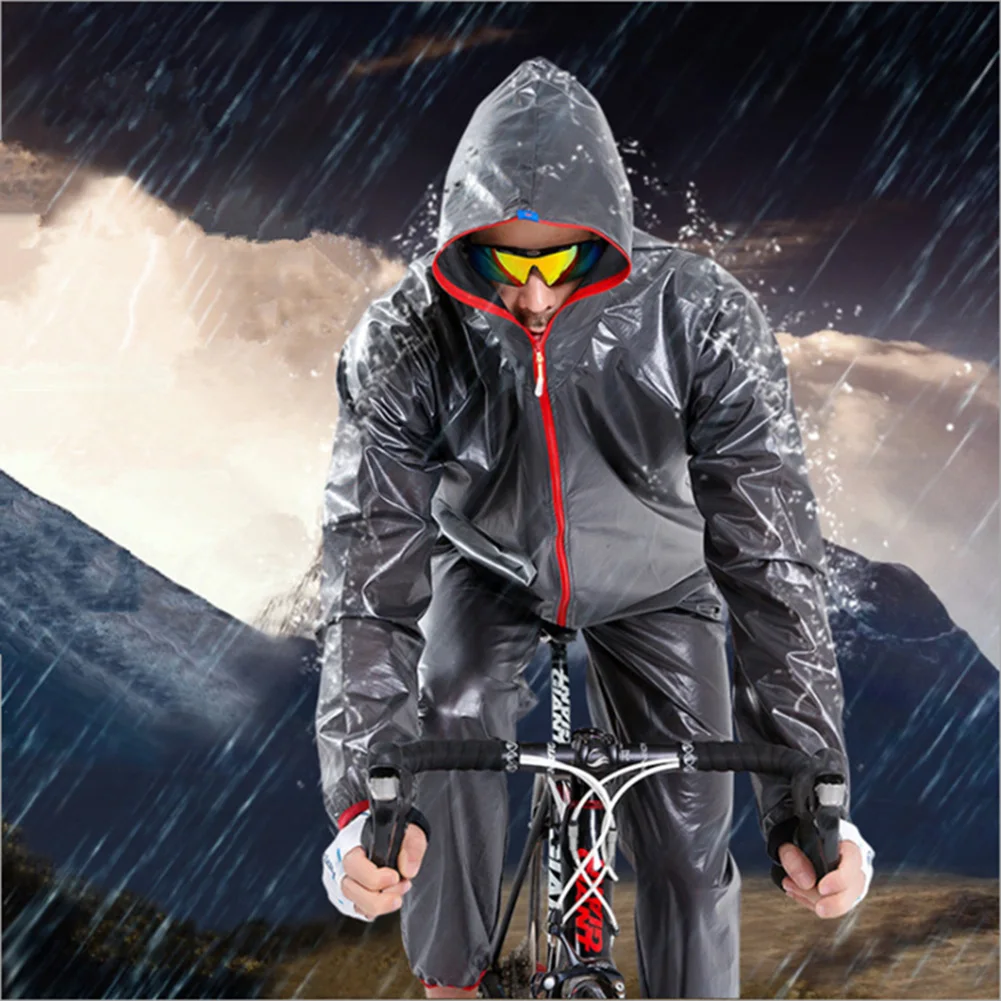 Motorcycle Riding Rain Suit Wind Coat & Trouser Bike Cycling Hooded Rainwear 
