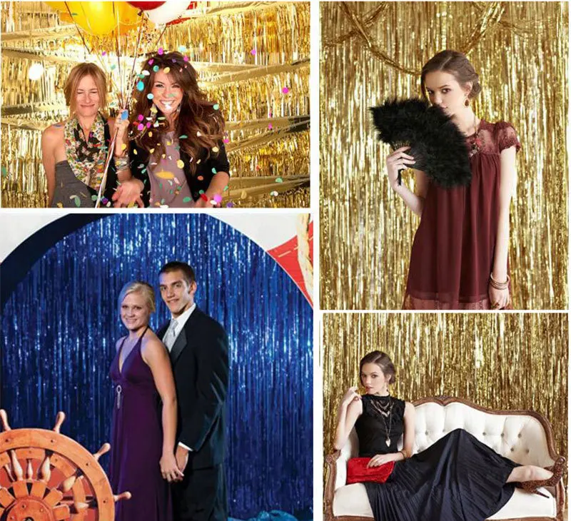 Hot Sales 1X2 M Black And White with Pattern/White Tinsel Curtain Halloween Holiday Scene Decorative Decoration