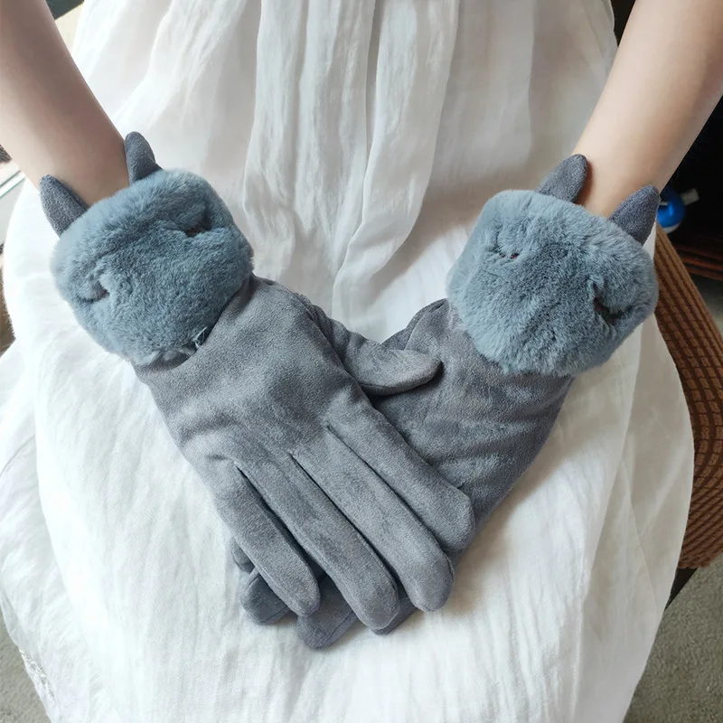 

Winter New Plus Velvet Thick Warm Suede Ladies Gloves Students Cute Korean Touch Screen Fashion Gloves