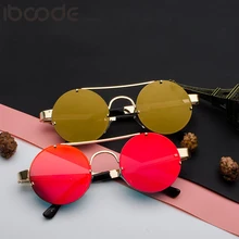 Iboode солнцезащитные очки с красными линзами мужские круглые винтажные стимпанк Солнцезащитные очки для женщин золотистый, серебристый, металлический плоский верх UV400 Oculos Gafas
