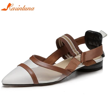 

Karinluna New Design 2020 Genuine Leather Sheepskin Elastic Band Summer Shoes Woman Sandals Female Shallow Casual Sandals Women