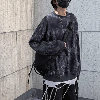 

2019 Men's Wash Doodle Tie-dyed Pullover Oversize Coats Round Collar Tide Hoodies Cotton Clothes Casual Sweatshirts Size M-2XL