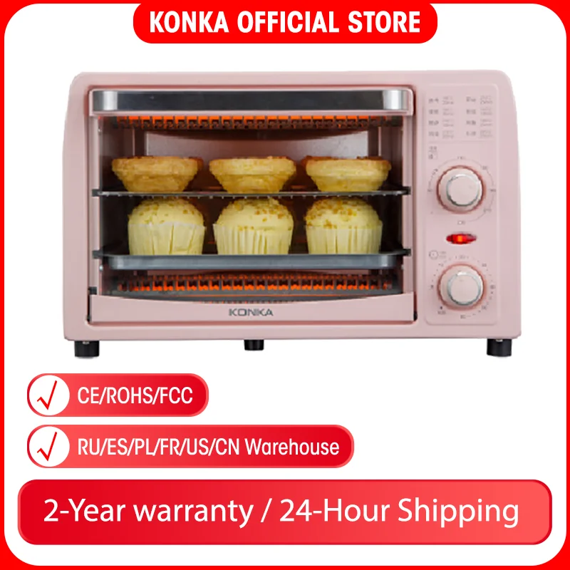 Drying,Baking and Fermenting 30-230°C 1050W Double Glazed Door Toaster Oven and 60 Mins Timer KONKA Mini Oven 13L Electric Oven with Temperature Setting 86-446°F Easy to Clean 3 Baking Functions 