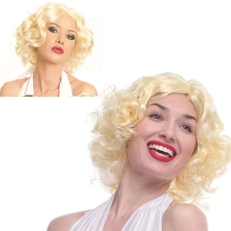 

Marilyn Monroe Cosplay Wig Cos Holiday Women Girls Short Black Culry High Temperature Fiber Synthetic Hairpiece Costume Wigs