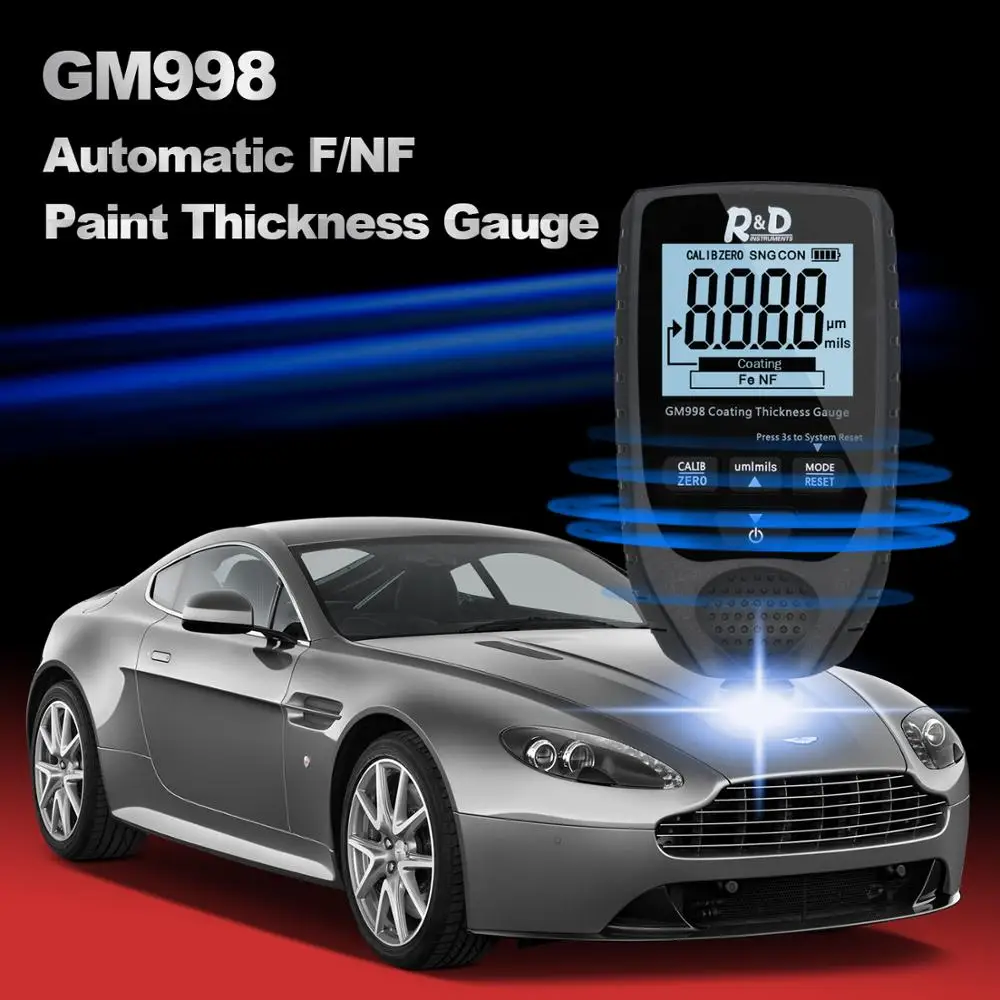 R&D GM998 Backlight Film Thickness gauge Car Paint Tester Coating Thickness Gauge with English&Russia Manual Fe&NF paint tester paint coating meter paint thickness gauge thickness gauge