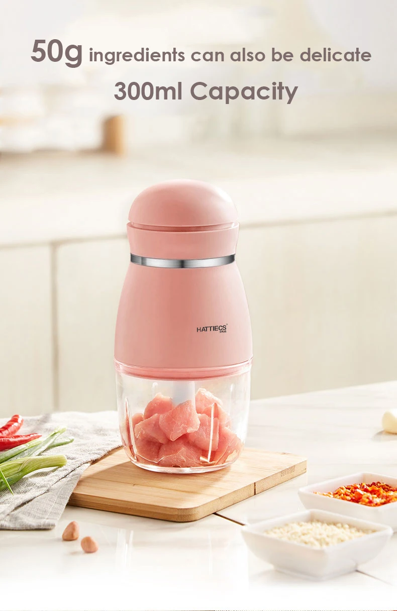 120W Electric Meat Grinder Mini Portable 300ML Capacity Meat Spices Chopper Handhold Food Blender Mixer Ingredients Cutter