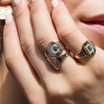 

A B C 26 Alphabet Name Rings Solid 925 Sterling Silver Initial Letter A-Z Finger Ring Cubic Zirconia Women Girl Luxury Jewelry