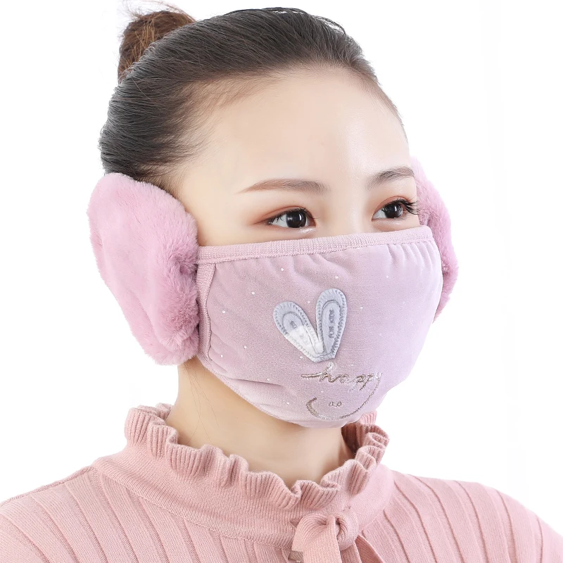Women Winter Warmer Cotton Masks Earmuffs Ear Mouth Cover Casual New Cute Carrot Rabbit Ear Design Accessory