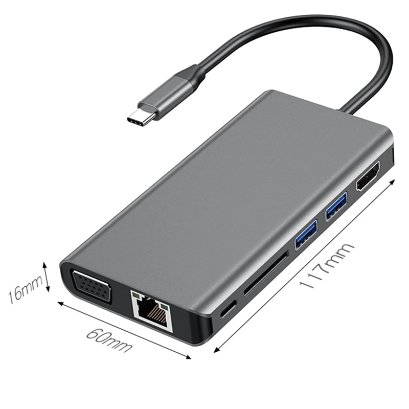 8-в-1 Тип C на HDMI VGA Hub сетевой карты расширения док-станция для кабель-Переходник USB C на HDMI кард-ридер