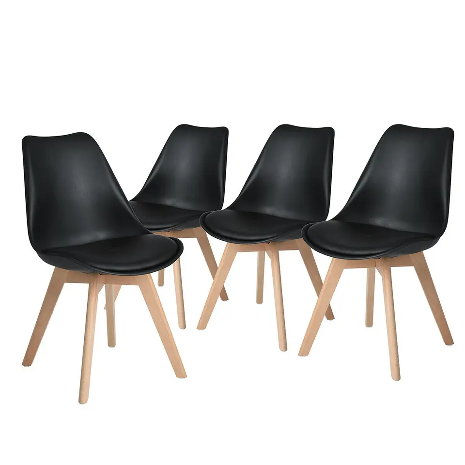 Lorenzo - Juego Individual De 2/4/6 Sillas De Comedor Modernas Retro – Sillas De Plástico Con Asiento Acolchado Y Patas De Madera De Haya Maciza, Silla Lateral De Mediados De Siglo Para