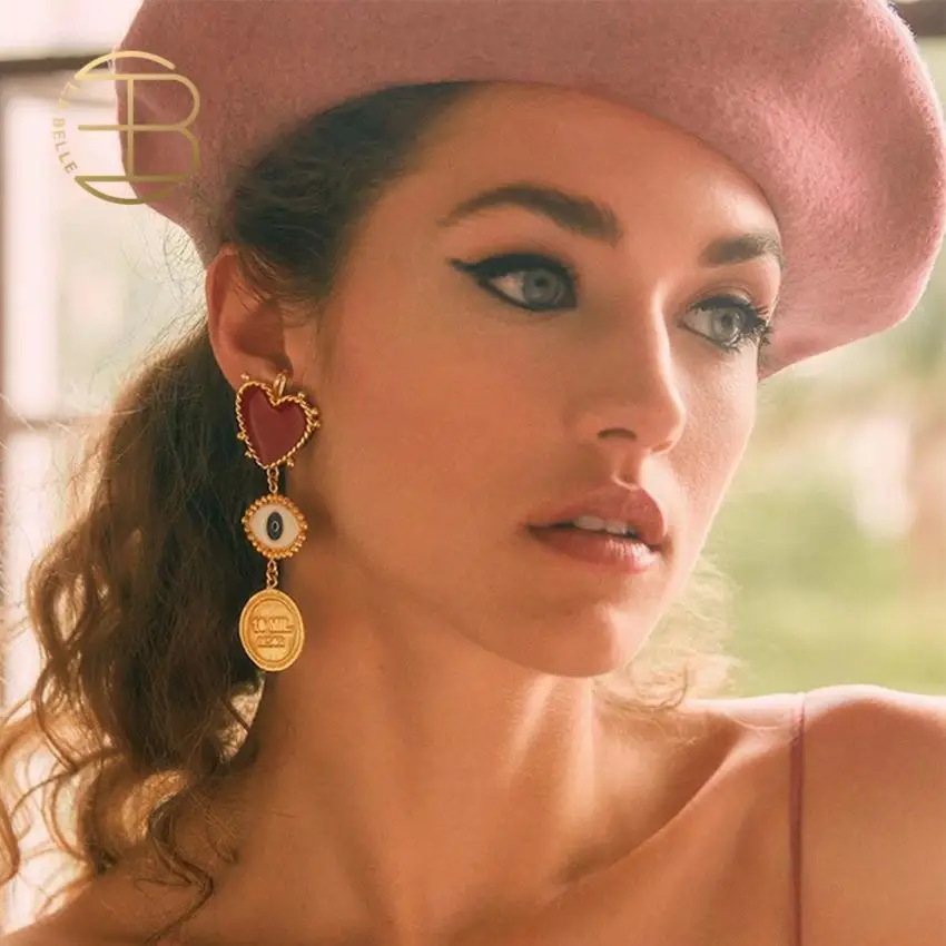 2019 новые модные висячие серьги с красным сердцем и монетами для женщин женские