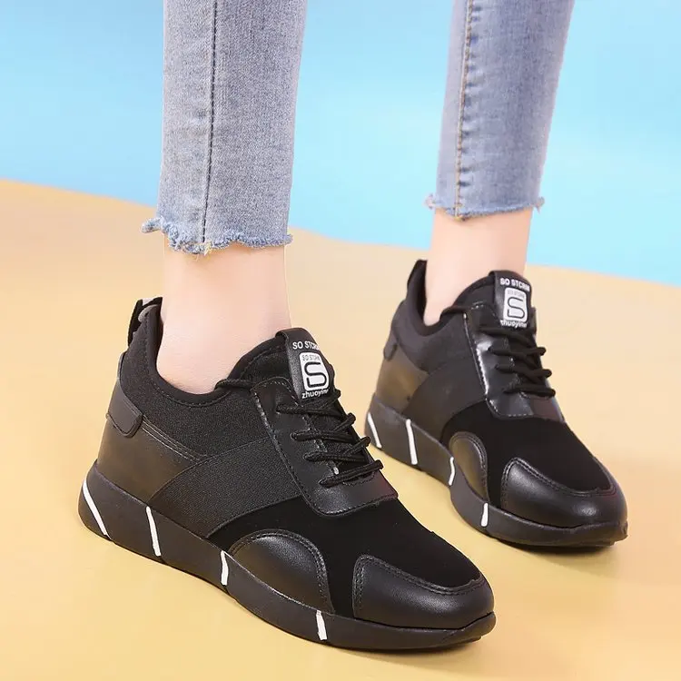 Новинка; Модные женские повседневные Мокасины на шнурках; Zapatos; Повседневные Плюшевые ботинки на плоской подошве из хлопка; C062 - Цвет: black thin