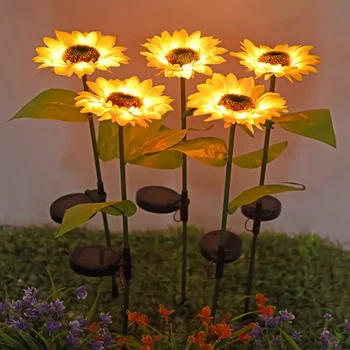 

2PCS/Lot Sloar LED Sunflower Shaped Lawn Lamp Outdoor Waterproof Flowers Lamp for Courtyard Garden Lawn Lighting Decor