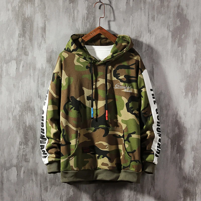 

Men's Camouflage Printed Hoodies New Fashion Autumn Winter Sweatshirts Men Patchwork Hip Hop Pullover Plus Size M-5XL