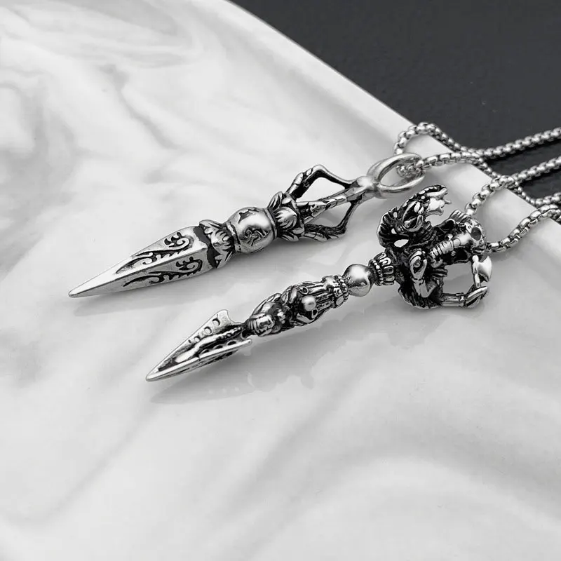Stainless Steel Vajra Pendant Vintage Buddhist Jewelry Necklace Knife Beads Pendant Paracord Outdoor EDC Self defense Gear Tools
