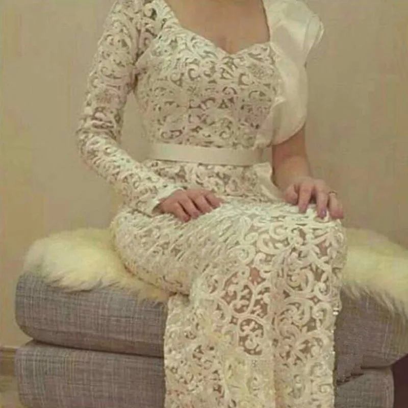Арабское белое кружевное платье, Vestidos De Festa, прямое, на одно плечо, с длинным рукавом, свадебное платье, vestido de noiva, платья для матери невесты