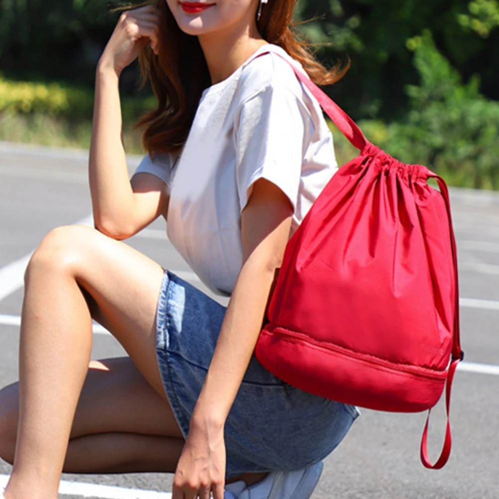 Red Drawstring Йога пляжная сумка для занятий спортом в тренажерном зале водонепроницаемый сухой влажный разделенный пляжный рюкзак тренировочный отсек большой емкости - Цвет: Red