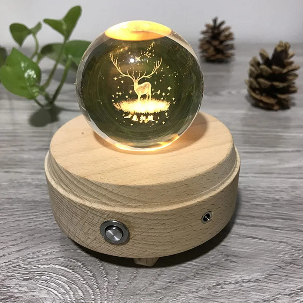 4 Светящаяся деревянная музыкальная шкатулка Bluetooth вращающаяся музыкальная шкатулка в виде хрустального шара Луна с проектором светильник на день рождения Рождество год подарок - Цвет: 4