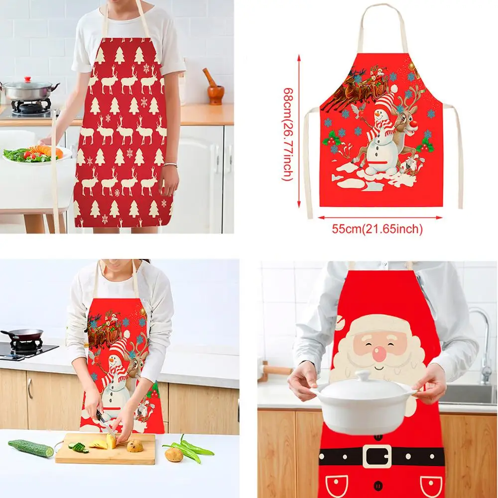 QIFU Christmas Printed Kitchen Apron Kids men women Chef Cooking Aprons Cotton Linen Waist apron Home Cleaning Tools