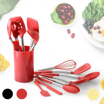 

14pcs Cooking Utensil Set Black/Red Food Grade Silicone Spatula Egg Beater Multi-functional Kitchen Tools Cooking Utensil Set