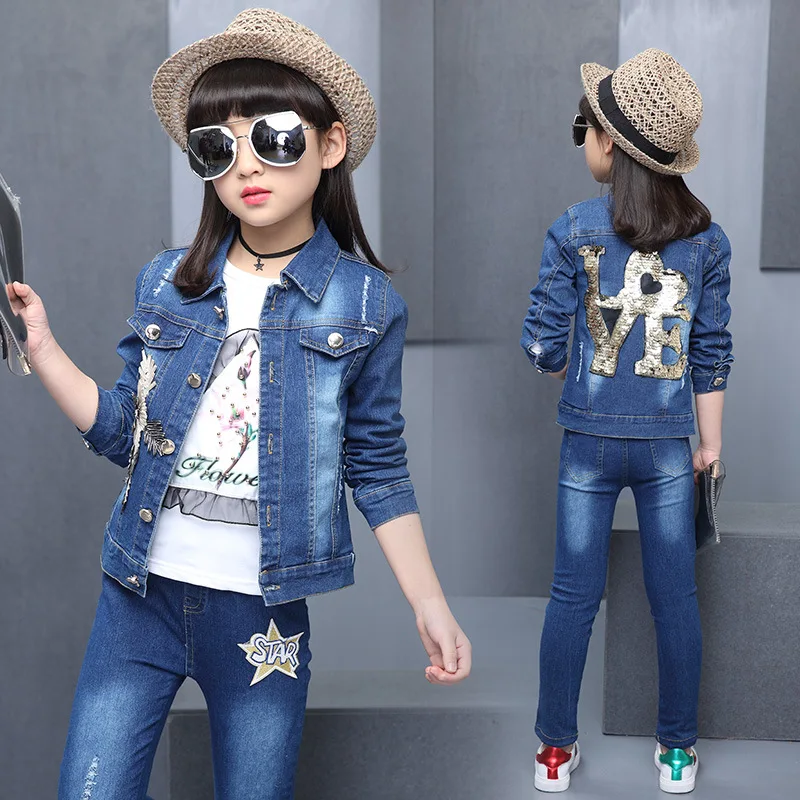 

7-Year-Old Girls Spring Clothing Set 2019 New Style Children Cowboy Long Sleeve Spring Clothes 8 Eight 10 Ten-Year-Old 12 Young