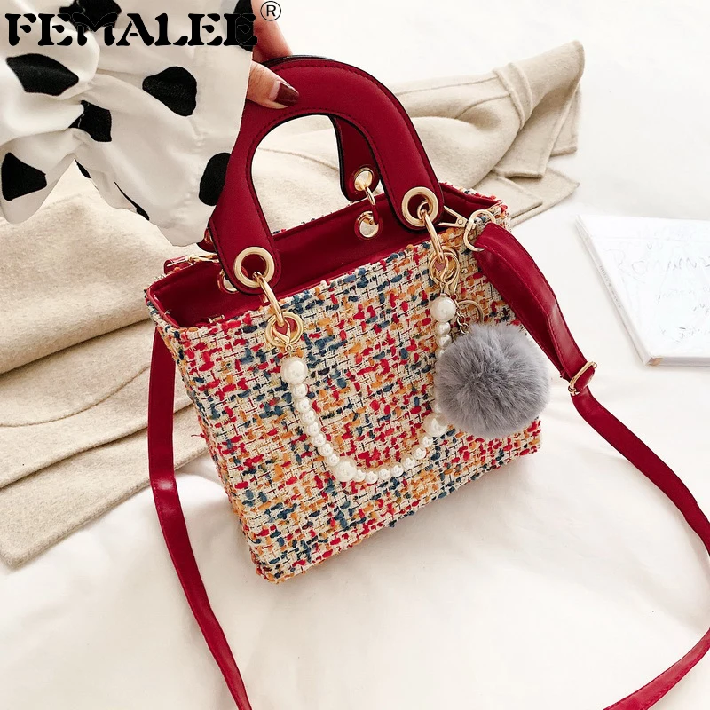 Роскошный ремешок из жемчуга маленькие женские сумки твидовые на плечо сумка