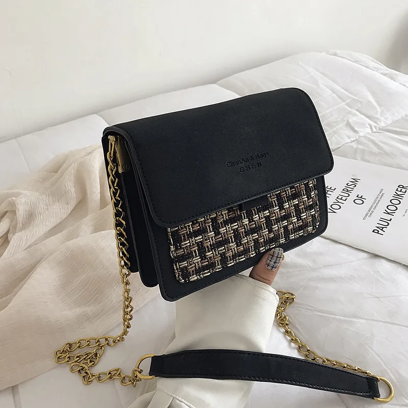 

Literary style women's cover small square bag fashion elegant woven face wild solid color chain shoulder messenger bag female