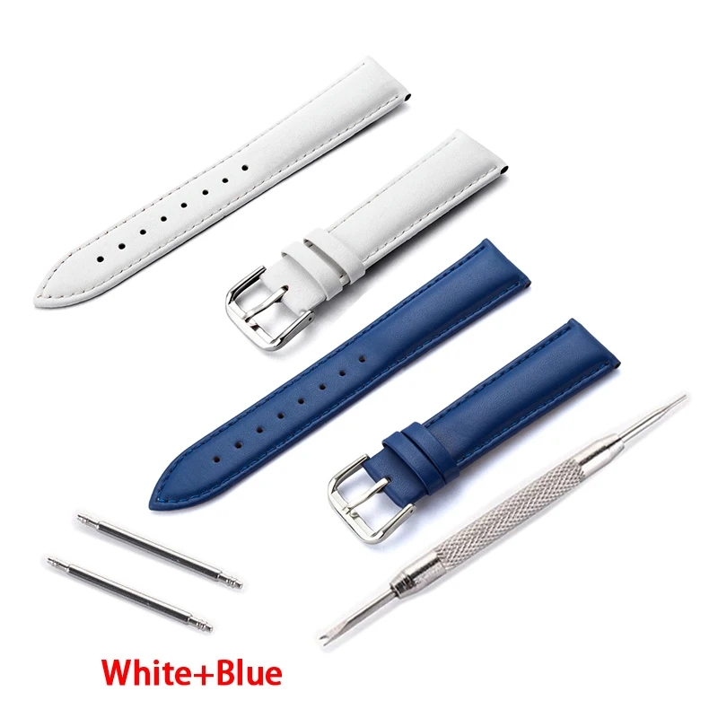 White add Blue Модные Смарт часы ремешок аксессуары для часов Ремешок для мужчин и женщин 16 18 20 22 24 мм кожаный ремешок часы браслет для KW10 KW20 - Цвет: White add Blue
