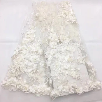 

Nigerian Lace Fabric 2020 High Quality Lace 3d Lace Fabric Wedding White African With Sequins Nigerian French Lace Fabric KCD990