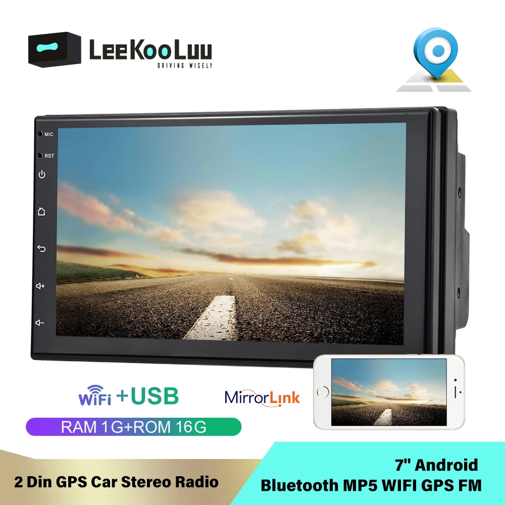 LeeKooLuu автомобильный мультимедийный плеер Andriod GPS навигация 2DIN HD Авторадио WiFi USB FM 2