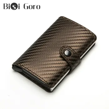 

BISI GORO 2020 New Arrivals RFID Carbon Fiber Button Card Wallet Men Money Bag Fashion Slim Small Wallet Mini Purse Dropshipping