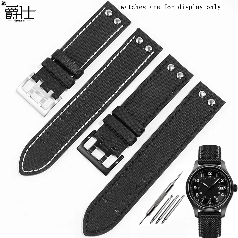 Ремешок нейлоновый для мужских часов черный браслет с пряжкой в стиле милитари