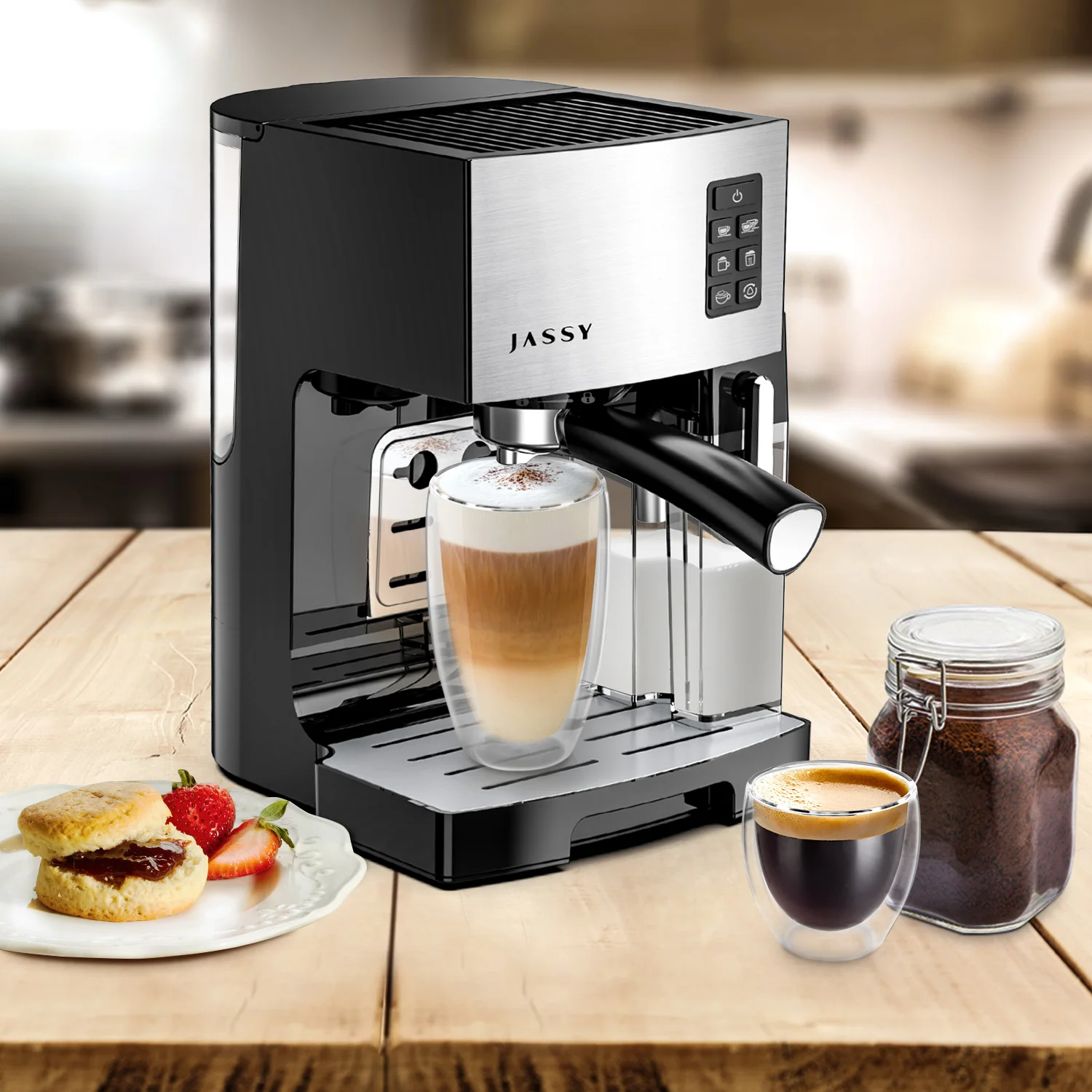 Espresso Machine 3.5 Bar 4 Cup Espresso Maker Cappuccino Latte Machine with Steam Milk Frother and Pot 