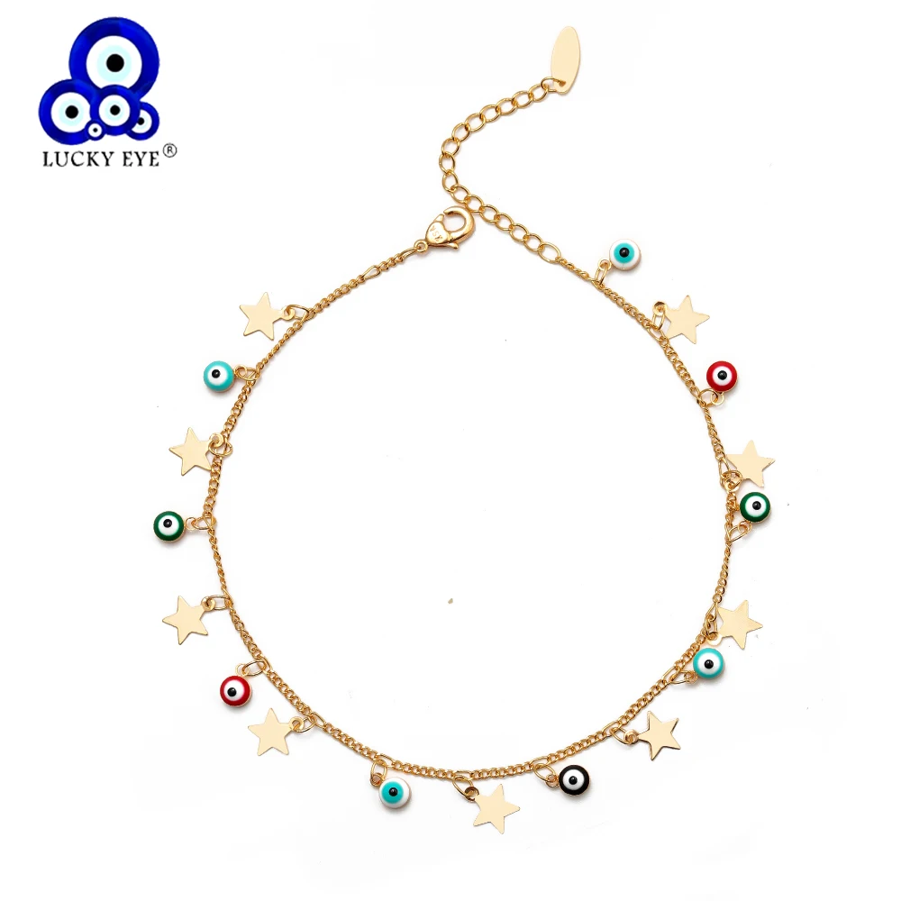 Lucky Eye Star Evil Eye очаровательный ножной браслет золотого цвета ножная цепочка браслет с кисточками на лодыжке Регулируемая Мода Бижутерия для ног для женщин EY6502