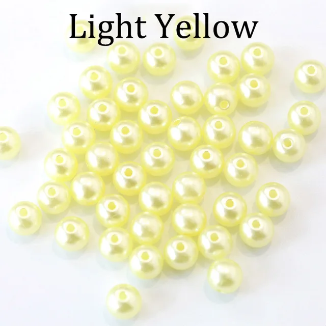 50-400Pcs/bag With Hole ABS Imitation Pearl Bead 4/6/8/10/12MM Round Plastic Acrylic Spacer Bead for DIY Jewelry Making Findings Light Yellow