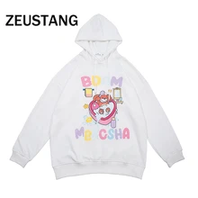 

Zeustang Hoodies Graffiti 3D Letter Print Pullover Hooded Sweatshirts Hip Hop Streetwear Harajuku Casual Loose Tops Outwear