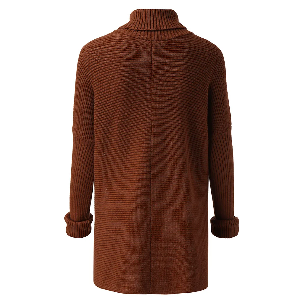 Коричневый водолазка зимний теплый длинный свитер Женский Повседневный однотонный джемпер с длинным рукавом модный Свободный свитер корейский стиль# Y3