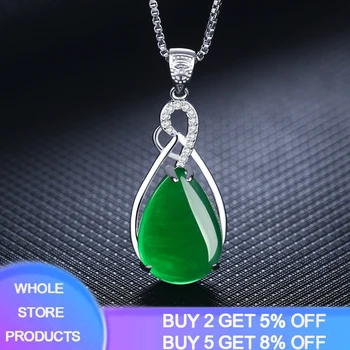 

YANHUI S925 Sterling Silver Women's Necklace Corundum Pendant Jade Turquoise S925 Collarbone Jewelry Ruby Gemstone Bizuteria