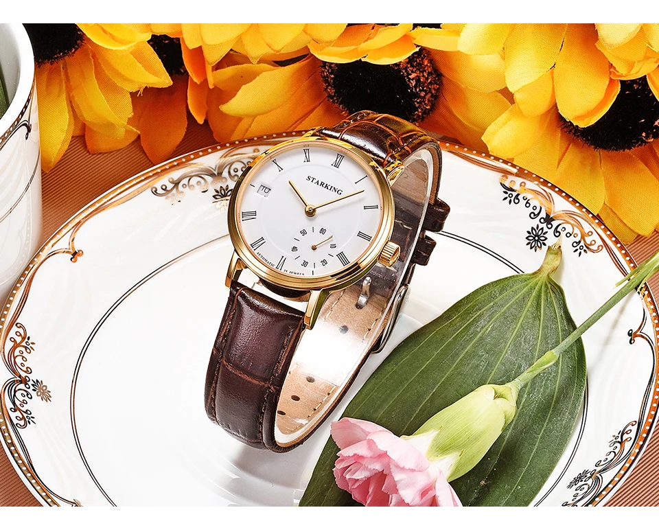 STARKING механические часы для женщин сапфировое стекло водонепроницаемые автоматические самозаводные наручные часы Авто Дата натуральная кожа Relogio