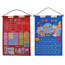 Детский сад, Детский обучающий инструмент, обучающий инструмент с английскими буквами, погодой, датой, сезоном, тканевый календарь, подвесная сумка