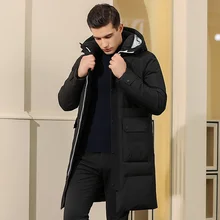 Зимняя куртка с капюшоном, мужская длинная куртка с карманами на молнии, пальто выше колена, тонкая Молодежная куртка YGDB 9655