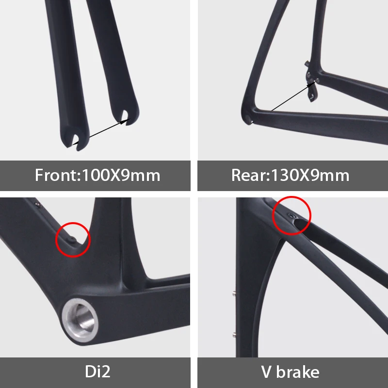 Discount Carbon Frame V Brake Road Bicycle Frame 2019 Racing Bike Frame Carbon e Rear Derailleur 100x9 Front 130x9mm Rear 5