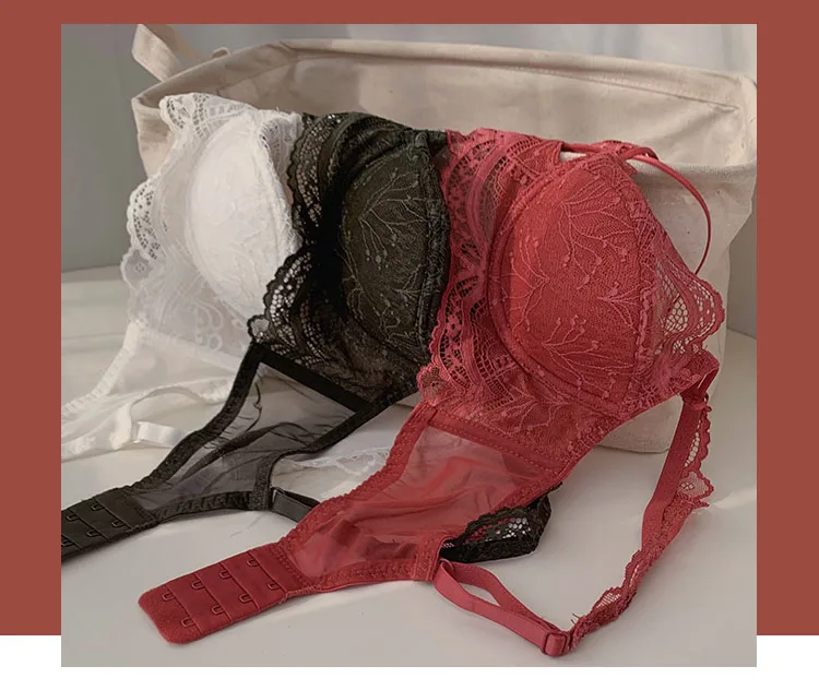 black lace underwear set CINOON New Top Ultra-thin Underwear Set Push-up Bra And Panty Sets Hollow Brassiere Gather Sexy Bra Plus Size Lace Lingerie Set red bra and panty sets