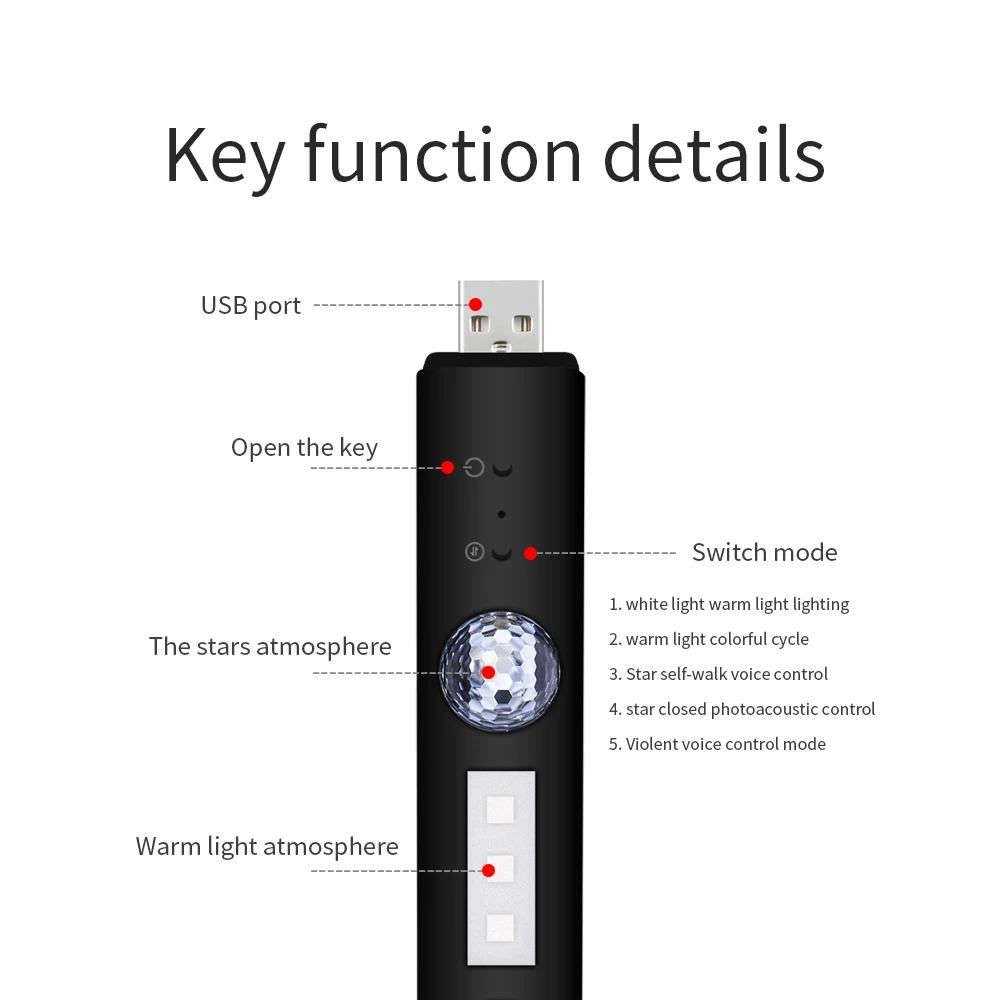 LED 자동차 분위기 램프 무선 음성 제어 RGB 지붕 스타 라이트, USB 충전 자동 인테리어 장식 주변 파티 조명