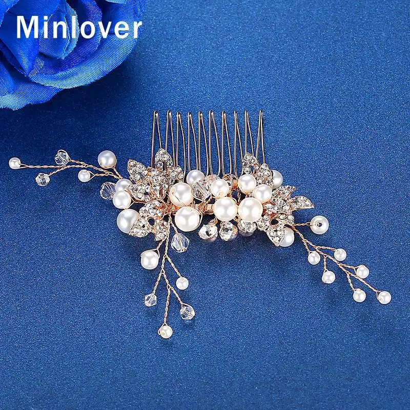 Minlover, ручная работа, филиал, кристалл, свадебные расчески для волос/булавки с жемчугом, бусинка, аксессуары для волос, невесты, цветок, заколка для волос с орнаментом FS265