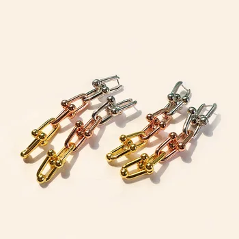 

Titanium Steel Punk Letter U Shape Chain Dangle Earring No Zircon Stone 3 Gold Silver Color Tone Color Earring for Women Wedding